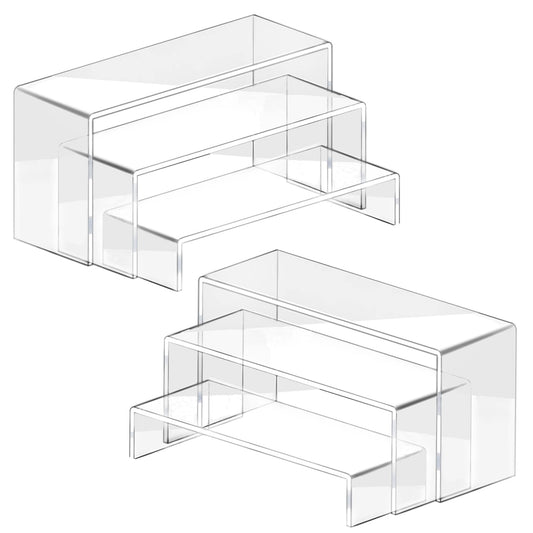 6 Piece Acrylic Clear Display Shelf Riser Stand Holder 2 Sets 3 Sizes Jewelry Display Shelf Buffets Cupcakes Figures Presentation Sales Stand Dessert Organizer Decor Shoe Rack (Clear)