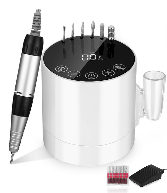 jutyum Electric Nail Drill for Gel Nails, 35000 RPM, Electric Nail File with LCD Display, Drill Bits for Gel Nails, Electric Nail Files for Gel Nails, Electric Nail File with Foot Pedal, 6 Pcs.