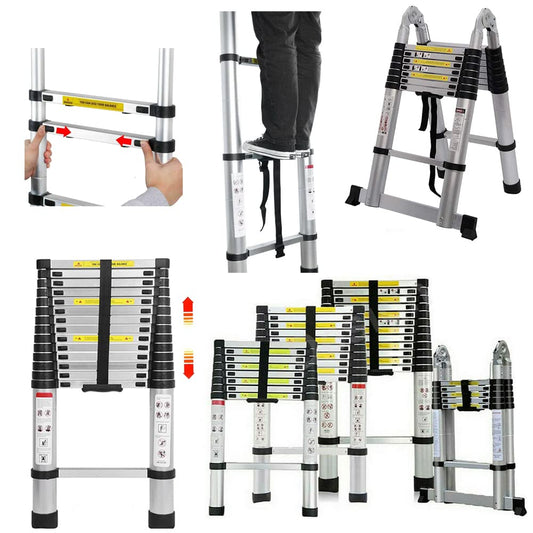5m multi-purpose ladder, telescopic ladder, foldable aluminum ladder, extendable, maximum load capacity 150 kg (2.5m + 2.5m)