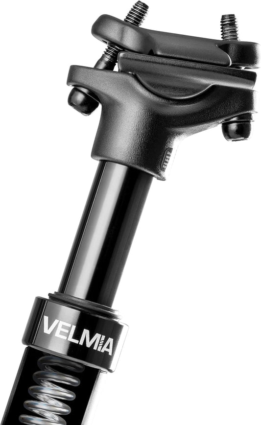 VELMIA Suspension Seatpost 27.2-31.6mm - Aluminum sprung seatpost - For all bike types - Relieves spinal strain, easy installation I Durable suspended seatpost.