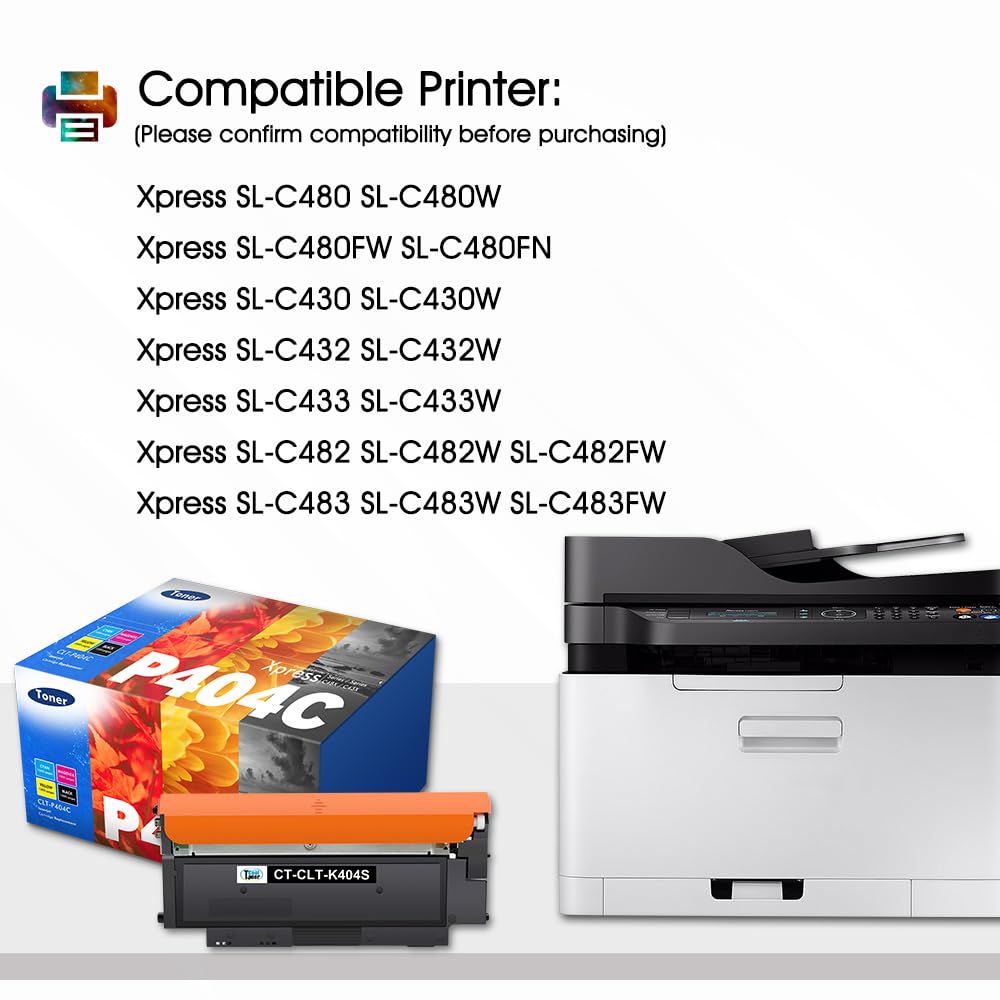 4-pack CLT-P404C P404C CLT K404S multipack toner for Samsung C480W Xpress SL C480FW C430W C48X C480 C430 C480FN CLT-K404S CLT-Y404S CLT-C404S CLT-M404S C43X Series (Black Cyan Yellow Magenta)