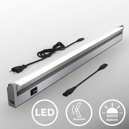 B.K.Licht - LED strip with on-off switch, neutral white light color, swiveling, under cabinet light kitchen, LED light strip kitchen, cabinet lighting, kitchen lamp, 54.7x6.1x2.4 cm, titanium-colored.