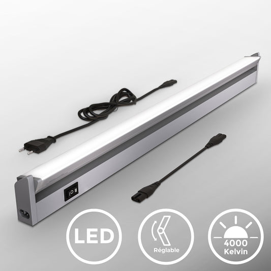 B.K.Licht - LED strip with on-off switch, neutral white light color, swiveling, under cabinet light kitchen, LED light strip kitchen, cabinet lighting, kitchen lamp, 54.7x6.1x2.4 cm, titanium-colored.