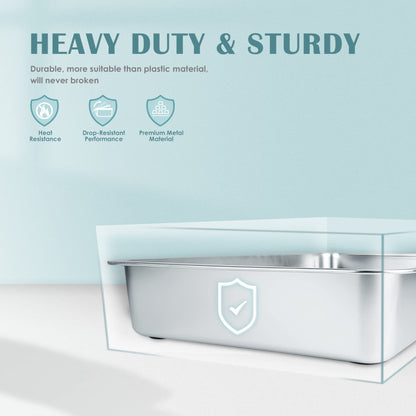 IKITCHEN Large Cat Litter Box Stainless Steel (45x35x10cm), Litter Box Cat Toilet, Cats and Rabbits Metal Toilet, Never Smells, Non-Stick Smooth Surface (Silver, 17.7" L x 13.5" W x 4" H)