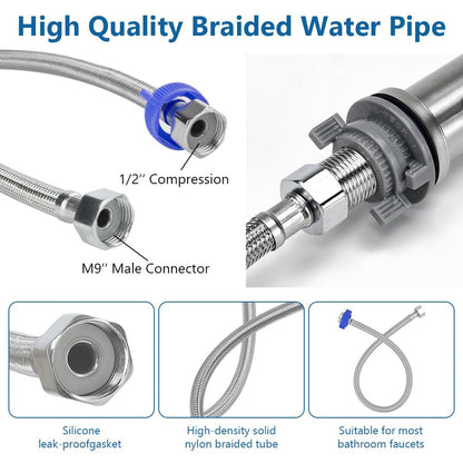 REFORUNG stainless steel cold water faucet for wash basin with single lever handle and 60cm connection hose for guest bathroom. 175mm faucet height.