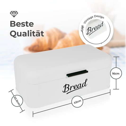 DRULINE Bread box with folding lid - Retro bread box - Bread storage - Breadbox - Metal white/black - W/D/H approx. 42 x 16 x 22.5 cm - Retro design