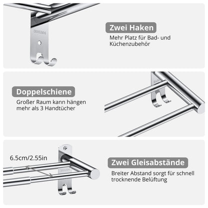 TANiCE 40-70cm double towel bar adjustable stainless steel self-adhesive towel rack wall mounted bath towel holder bracket wall for bathroom