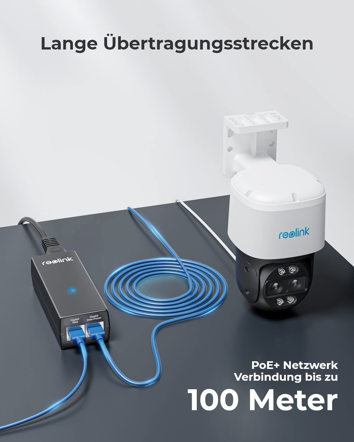 Reolink Gigabit PoE Injector, provides PoE+ 30W or PoE 15.4W, distance up to 100m, Plug & Play, suitable for PoE cameras/video doorbells.