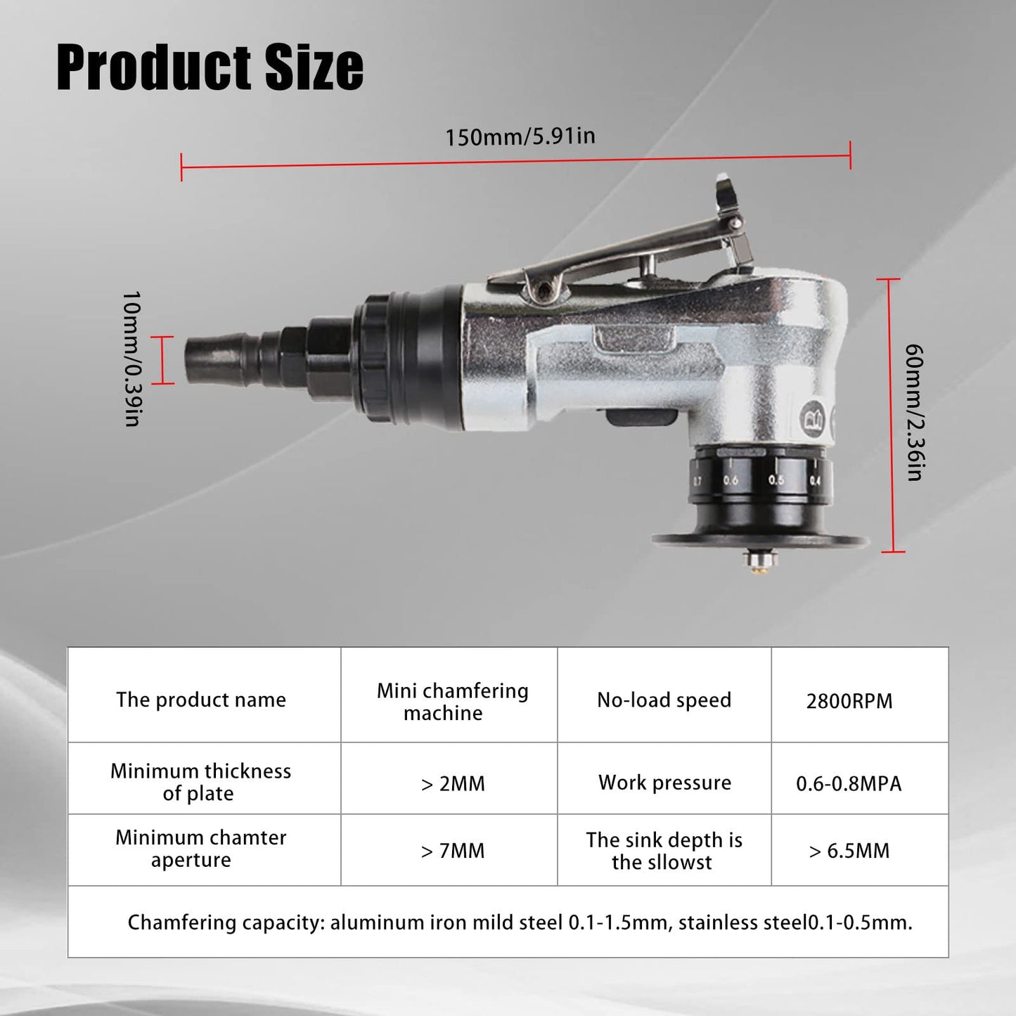 Pneumatic chamfering machine, mini handheld chamfering machine 45 degrees manual linear pneumatic chamfering trimming curved air tool with 1/4 inch air inlet for deburring.