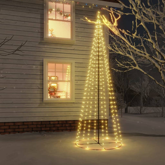 vidaXL LED Christmas Tree Cone Shape Pine Tree Light Tree Christmas Decoration Star Lighting Outdoor Illuminated Light Chain Warm White 732 LEDs 160x500cm