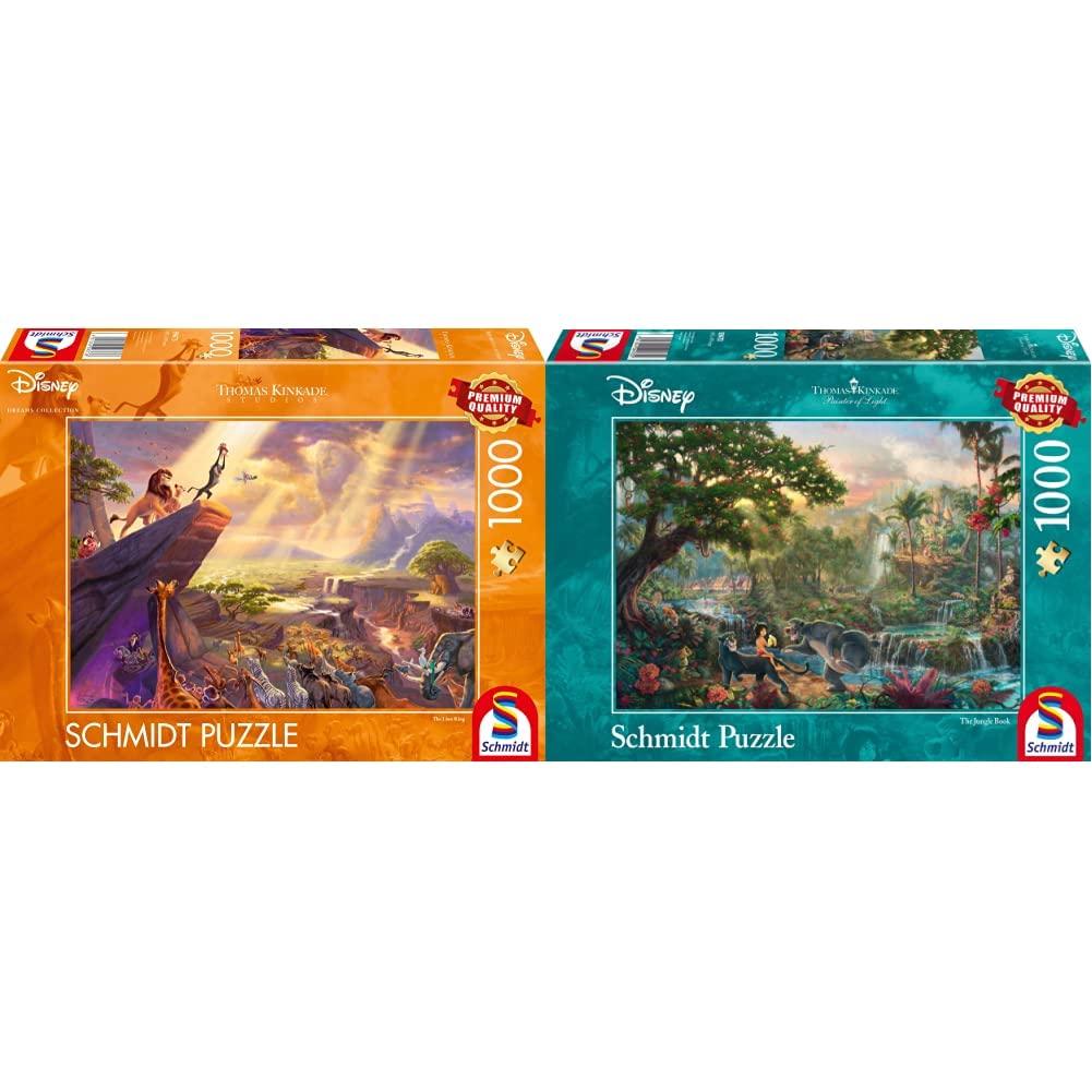 Schmidt Spiele 59673 Thomas Kinkade, Disney, Lion King, 1,000 Piece Puzzle & 59473 Thomas Kinkade 59473-Thomas, Disney Jungle Book, Puzzle, 1,000 Pieces, Colorful