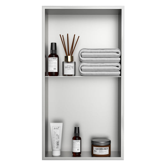 APPASO Stainless Steel Shower Niche, Double Shower Shelf, Bathroom Storage for Soap Bottles Toiletries, Recessed Shower Niche 60 * 30 * 10cm, Brushed.