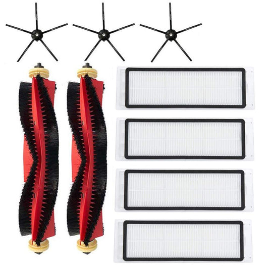 Main brush filter accessories for Xiaomi Roborock S6 Maxv S5 Max S6 S5 S6 Pure S60 S65 vacuum, replacement parts 2 main brush 4 Hepa filters 3 side brushes (White)