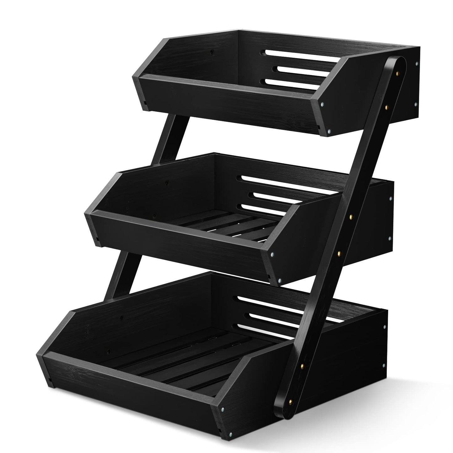 G.a HOMEFAVOR Bamboo Fruit Basket 3 Tier Removable Fruit Stand Storage Holder for Vegetables Snacks Bread Kitchen, Black