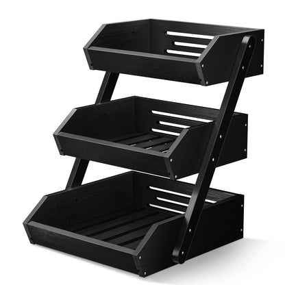 G.a HOMEFAVOR Bamboo Fruit Basket 3 Tier Removable Fruit Stand Storage Holder for Vegetables Snacks Bread Kitchen, Black