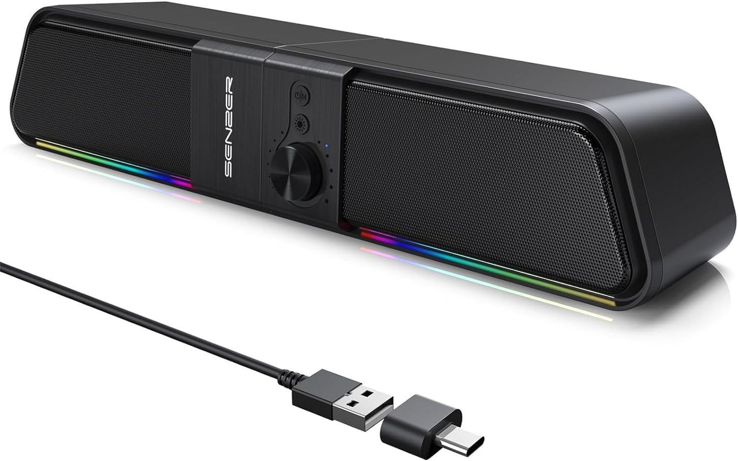 SENZER CS20 PC speakers USB Powered Bluetooth Flowing LED Gaming Soundbar Speaker for Laptop Desktop Monitor (Not 3.5mm Jack)