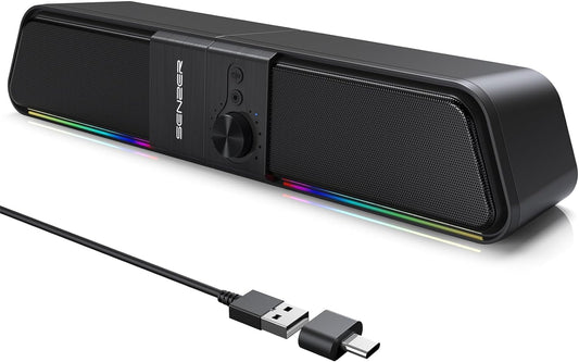 SENZER CS20 PC speakers USB Powered Bluetooth Flowing LED Gaming Soundbar Speaker for Laptop Desktop Monitor (Not 3.5mm Jack)
