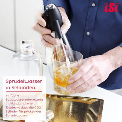 iSi siphon, soda maker for carbonated water, includes stainless steel bottle, adds carbonation to water, ideal for drinks & cocktails, black, 8.5 x 8.5 x 31.5 cm