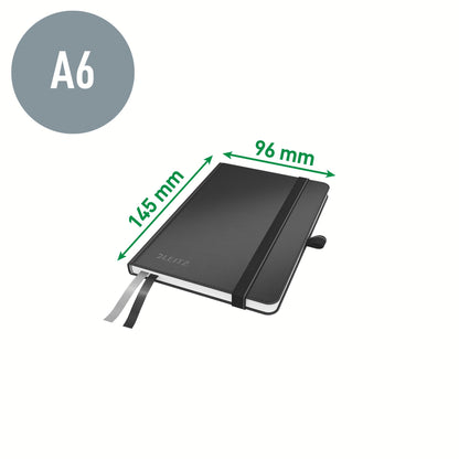 Leitz Complete Quality Notebook A6 lined, 160 pages, 80 sheets, hardcover with high-quality cover, 100 g/m² paper FSC certified, closure, bookmark, pen loop, black, 44800095