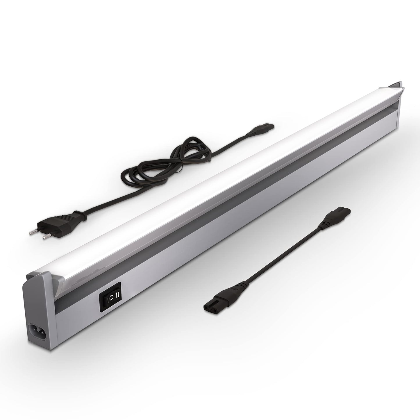 B.K.Licht - LED strip with on-off switch, neutral white light color, swiveling, under cabinet light kitchen, LED light strip kitchen, cabinet lighting, kitchen lamp, 54.7x6.1x2.4 cm, titanium-colored.