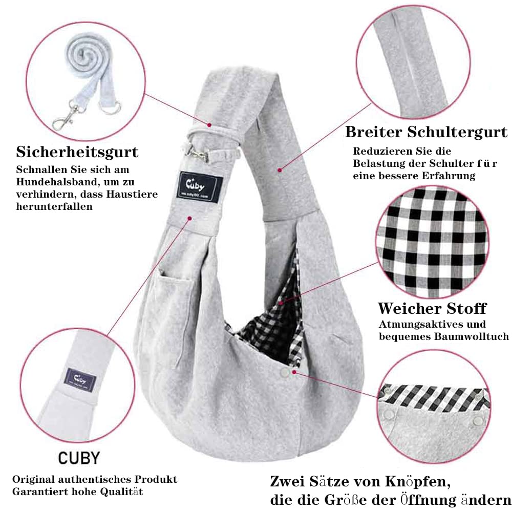 CUBY Summer Sling Pet Carrier Small Dog Cat Single Shoulder Pet Bag for Traveling Dog Carrier Bag (Gray)