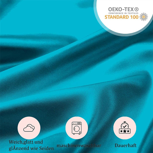 Be well satin pillowcase 65x65 2 pack, as soft as silk pillowcase, vegan silk pillowcase cover for hair and skin with 2 hair ties, blue-green.
