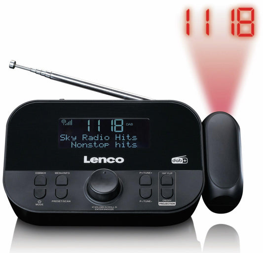 Lenco CR-615 DAB+ Projection Alarm Clock - Digital clock radio with DAB+ and PLL FM - 30 station presets - dual alarms - 180-degree projector - 3.5mm input - black