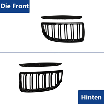 Gangying E90 kidney grills in black for BMW 3 series E90 E91 2005-2008. Gloss black, double slat, sport style grills for E90 sedan and E91 touring.