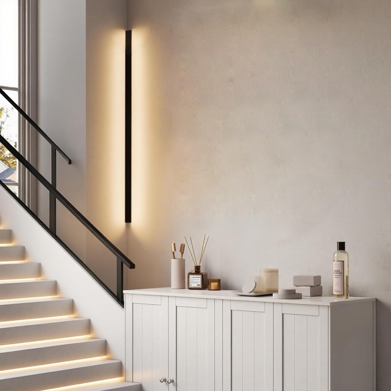 LOVUS Long LED Wall Light Indoor, 150CM Wall Corner Lamp with Remote Control, Black Modern Wall Lamp, Dimmable (3000K-6000K), Corner Wall Light, 50W 4000LM, Aluminum