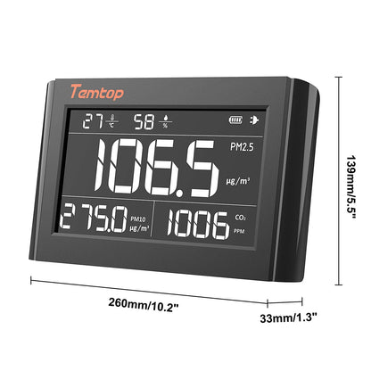 Temtop Air Quality Monitor Indoor Air Quality Detector for CO2 PM2.5 PM10, P1000