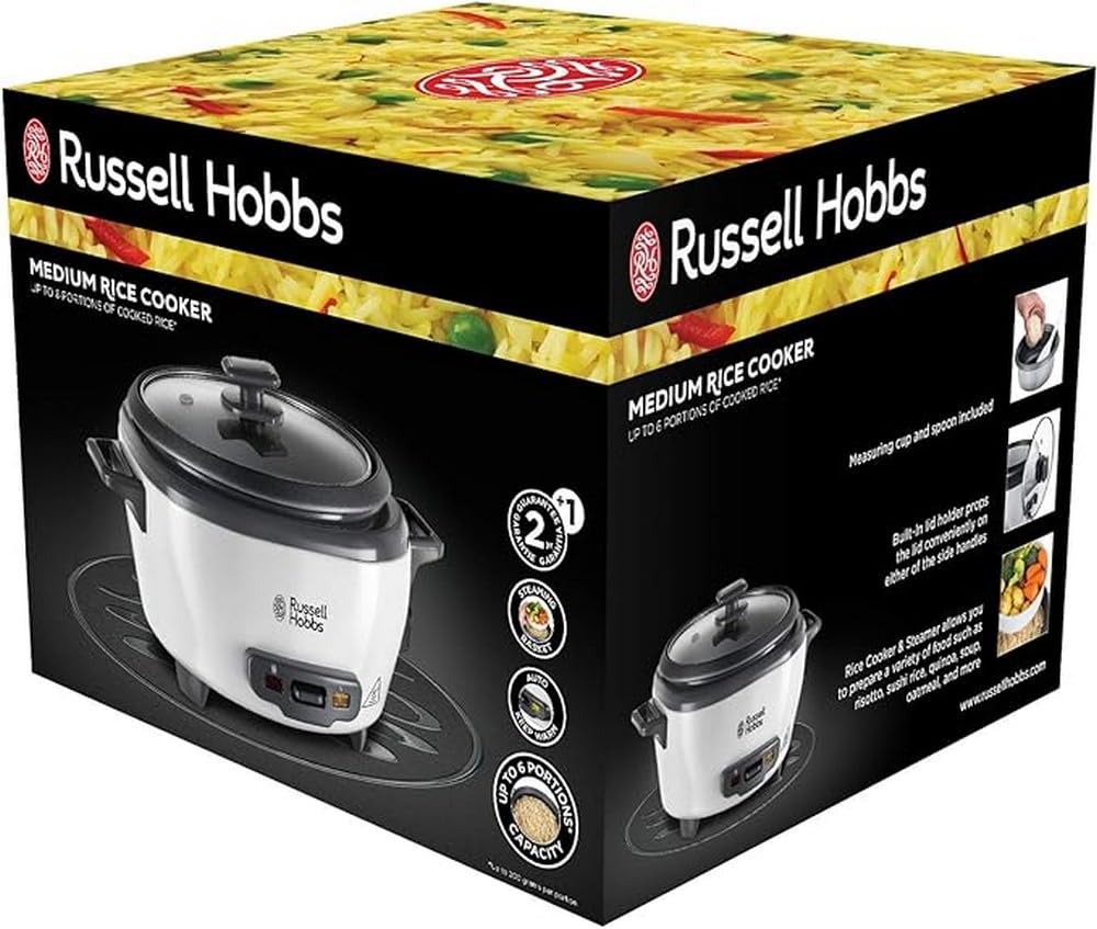 Russell Hobbs rice cooker small [medium] 0.8l (including steamer insert, keep warm function, non-stick cooking pot, rice spoon & measuring cup) slow cooker for vegetables & fish 27030-56