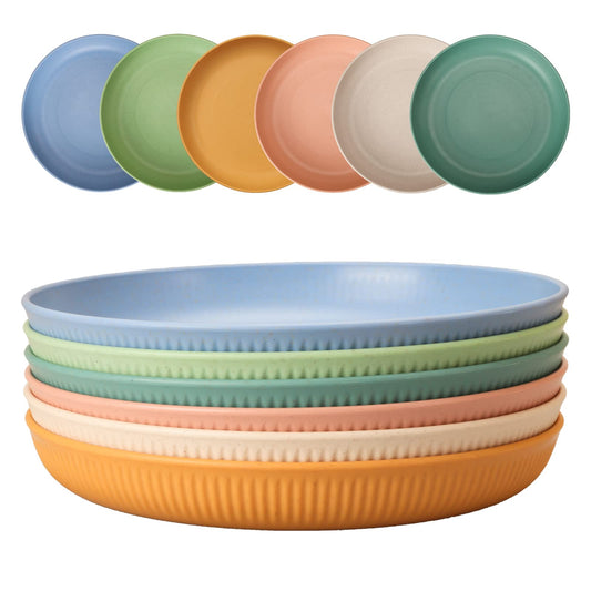 CSYY 6 Piece Plates, Unbreakable Dinner Plate Set, Deep Plastic Picnic Plate Set 22.5cm/9inch Camping Plates for Salad Pasta Party Home Microwave and Dishwasher Safe