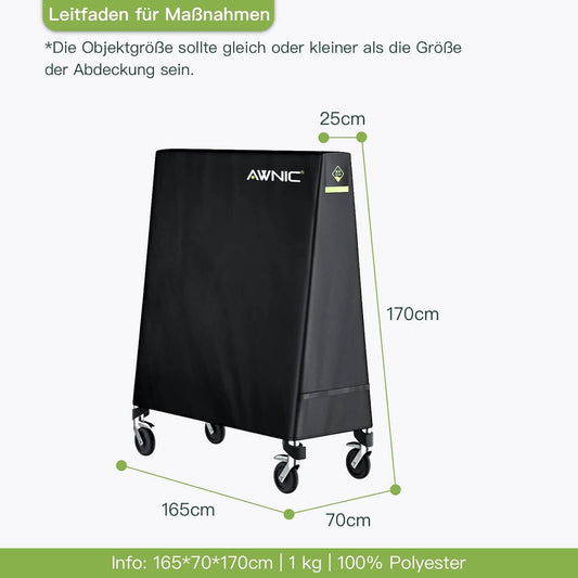 Awnic table tennis table cover 420D outdoor ping pong protective cover waterproof, tear-resistant, windproof, UV-resistant 165X(25/70)X170cm.