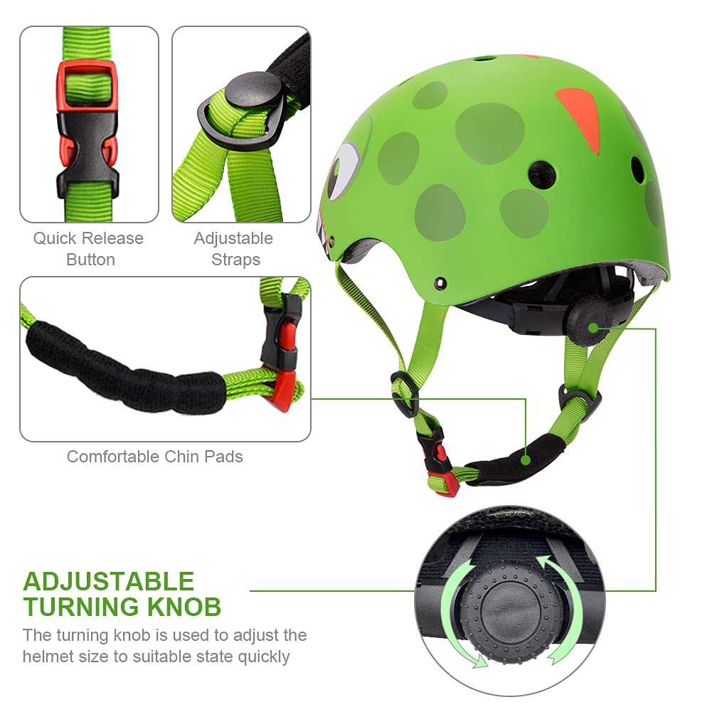 Skate helmet bike helmet with knee pad set for 2 to 6 year old boys and girls | Lightweight microshell kids helmet knee pads protection protectors for balance bike skateboard motorcycle sport...