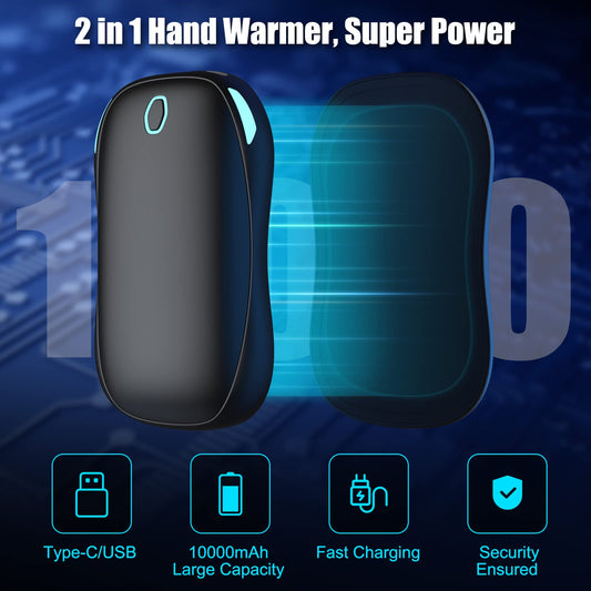 Rechargeable hand warmers, 2 pieces 5000mAh USB portable electric hand warmer with 3 adjustable heating modes, pocket warmer power bank warm gift for women men outdoor winter sports.