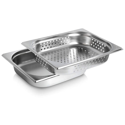 jokobela GN Container SET :: GN 1/2 65mm, 1x perforated, 1x non-perforated :: Compatible with Gaggenau/Miele/Siemens/AEG/Electrolux steam ovens (Heat-resistant, stainless steel, Dishwasher safe)