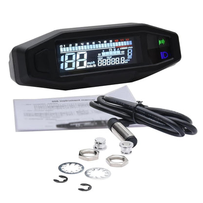 KAOLALI Universal Digital Motorcycle Tachometer with LCD Display, Carburetor, Odometer with Sensor