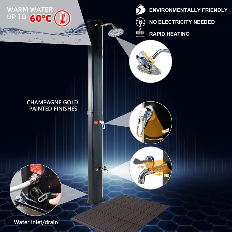 CCLIFE Solar Shower 35L with plastic base and handheld sprayer. Solar garden shower, pool shower, rain shower, outdoor shower. Garden shower for warm water.