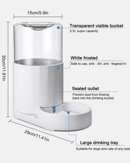 JOFLVA Pet Automatic Water Dispenser, 2.5L for Dogs Cats, Water Fountain Without Electricity, Non-Slip Base, BPA Free, with Placemat