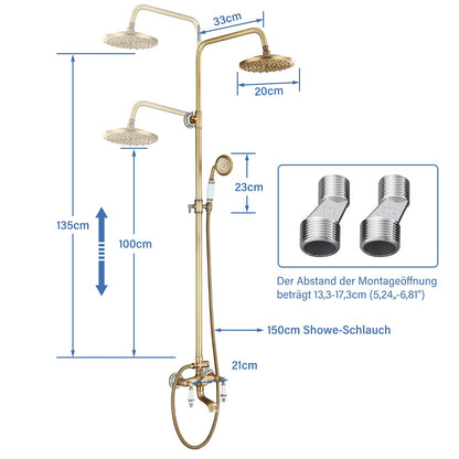 Suguword Vintage Brass Shower System with Ceramic Handles Tub Spout Brass Shower Faucet Shower Set Shower System Rain Shower Set with Shower Head Handheld Shower Head Anti-Limescale Shower Set