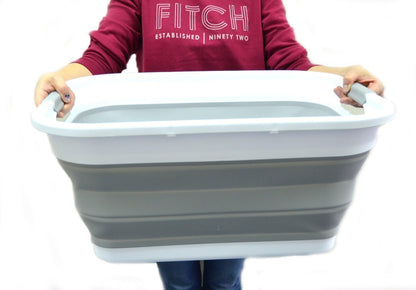 SAMMART 41L Collapsible Plastic Laundry Basket - Foldable Pop Up Storage Container/Organizer - Portable Washing Tub - Space Saving Hamper/Basket (Grey)