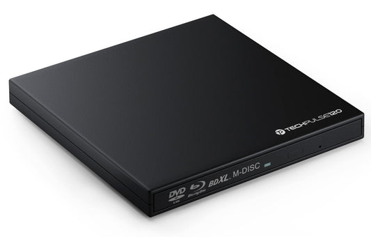 techPulse120 USB 3.0 3D External Blu-Ray Burner Burner M-Disc BDXL Superdrive Blu-ray Rom Drive BD DVD CD Slim for Computer PC Notebook Ultrabook Windows MacOS Apple iMac MacBook Pro Air Black