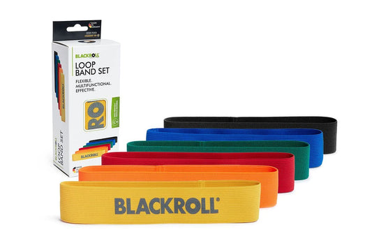 BLACKROLL® Loop Band Set (6 pieces), fitness band set for functional training, skin-friendly training bands in 6 strengths, flexible resistance bands for at home, office, or park, Made in Germany.