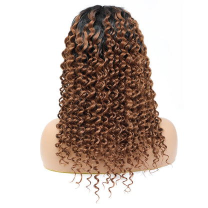 LYBYL Women's Human Hair Lace Front Wig 4X4 Lace Closure Wig Pre Plucked T1B/30 Blonde Curly Ombre Wig 22 inches (55.88cm)