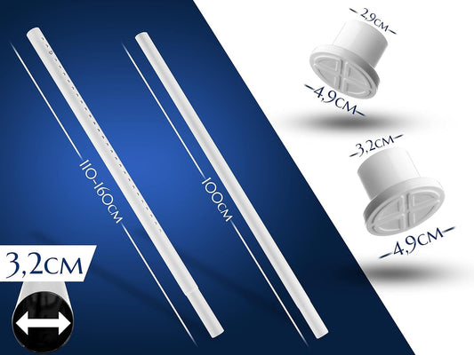 MEISENBERG Shower Rod without Drilling 210-260cm, White, Ø 32mm, Clamp Rod - Curtain Rod Tension Rod, Telescopic Poles for Curtains, Bathrooms, and Balconies