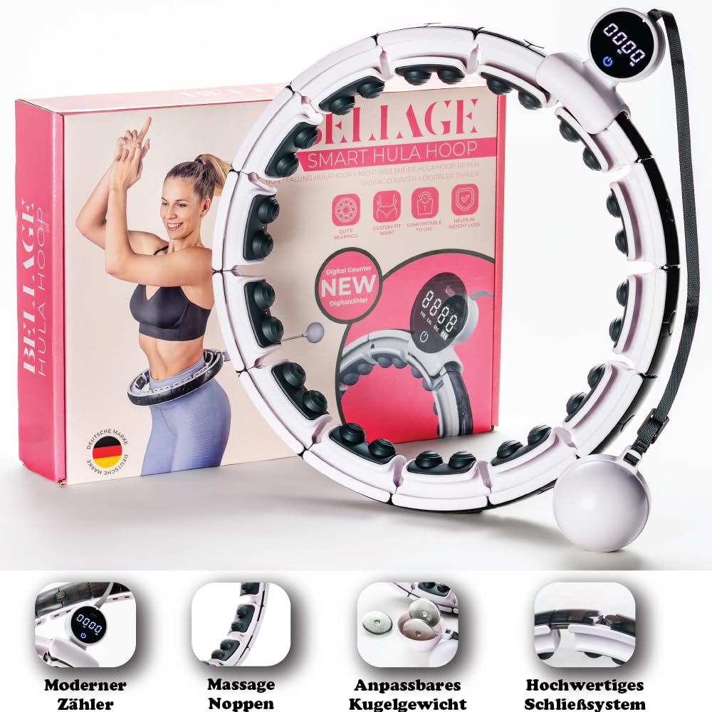 Bellage® Smart Hula Hoop for Adults and Beginners - Hula Hoop with Weighted Ball and Counter - Hullahub Hoop for Weight Loss with Fun Workout - Hoola Hoop Hoop