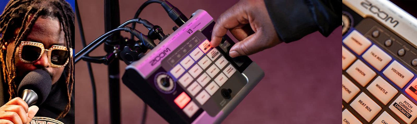 ZOOM V3 Vocal Processor - effects unit for enhancing vocals, voices, and speech, for recording and streaming, podcasts, videos, and content optimization, black & silver.