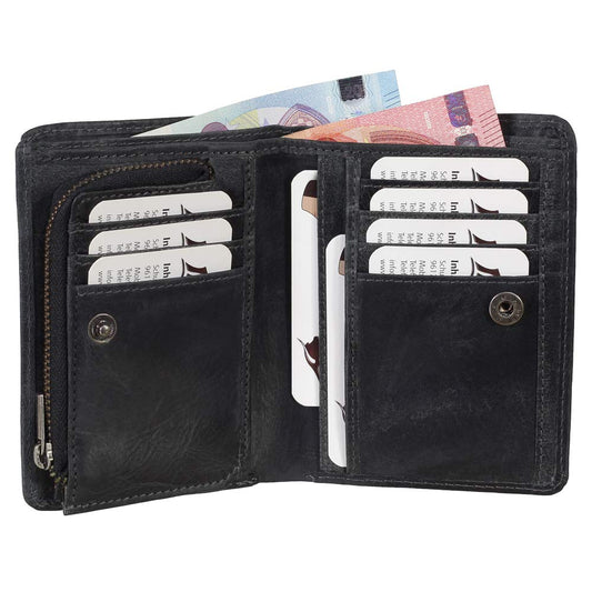 Luxury leather biker wallet with chain. Biker purse. Wallet. 10 cm. Color black.