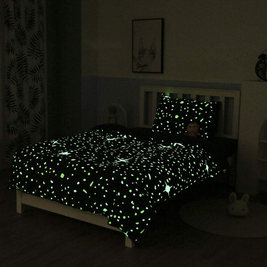 Children Glowing in the Dark Duvet Cover Blue Cartoon Stars Universe Bedding Set for Teenage Boys Girls Toddler Duvet Kids Starry Sky Decor Comforters With Zipper, 155 x 220