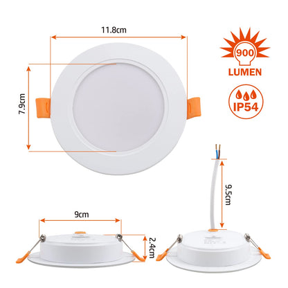 as LIGHT LED recessed lights 230V flat 9W 6er set, Radiant recessed lights, Bathroom spot 3000/4000/6000K, Ceiling spotlight IP54 for bathroom living room kitchen bedroom (White x 6)